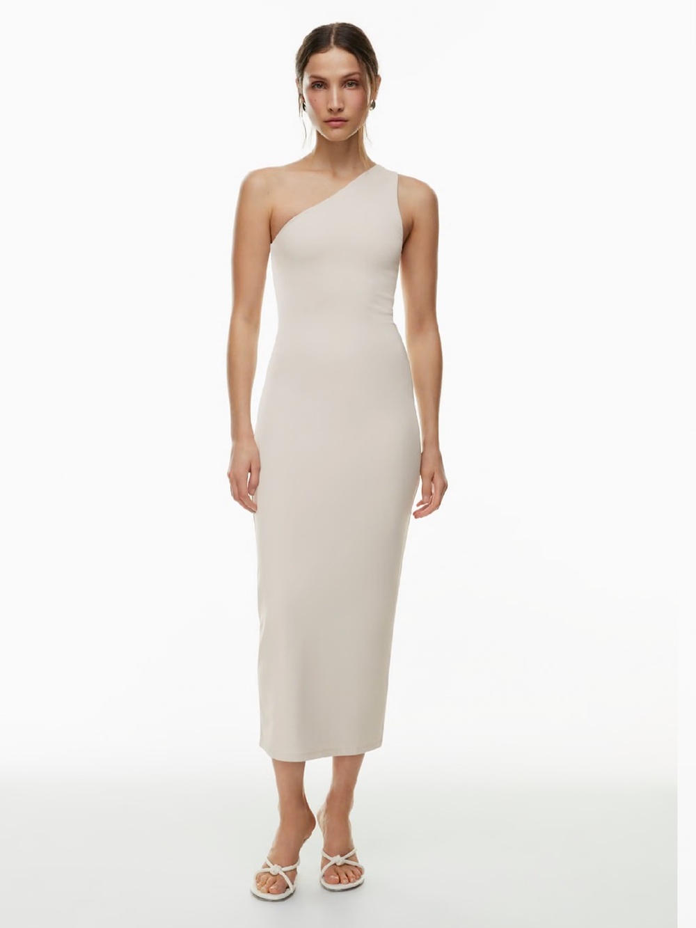 Aritzia Contour One-Shoulder Cream Midi Maxi Dress